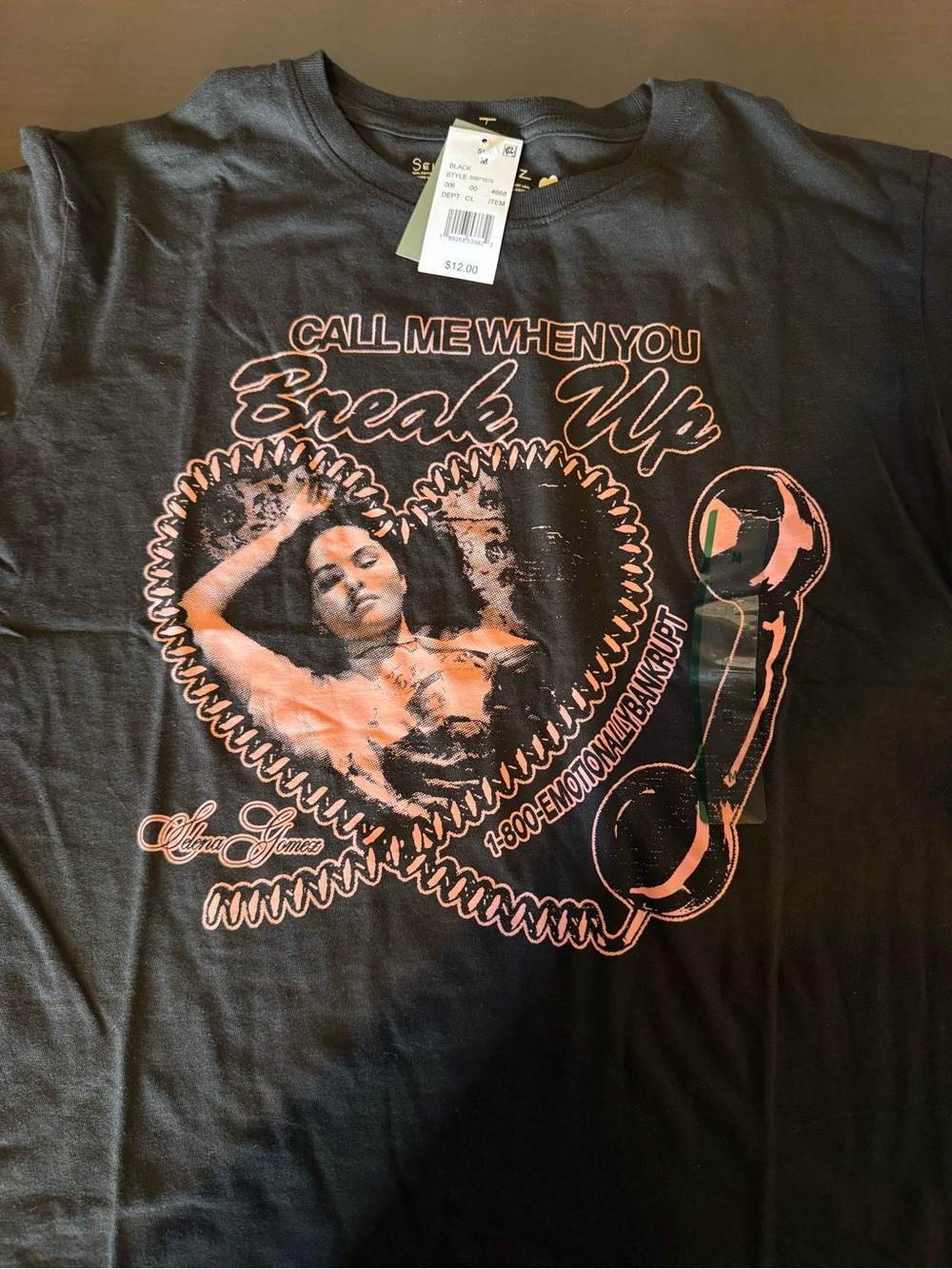 Black Tee with Pink Heart Phone Graphic